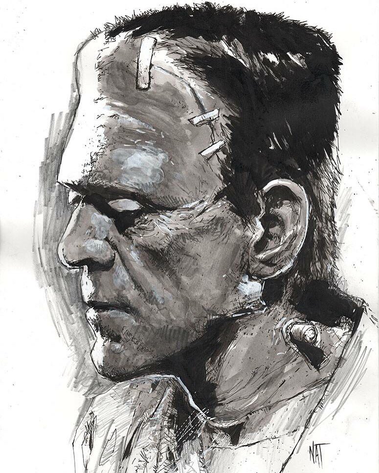 Frankenstein's Monster piece from last night #classicmonsters #karloff #horrorart #Frankenstein