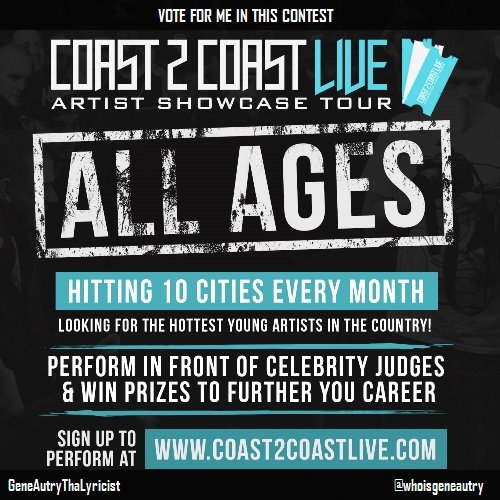 WhoIsGeneAutry's tweet photo. Vote for me to perform at #Austin, TX Edition 3/18/16! https://t.co/aOuKl1GATN #Coast2Coast https://t.co/7xFHRm6184