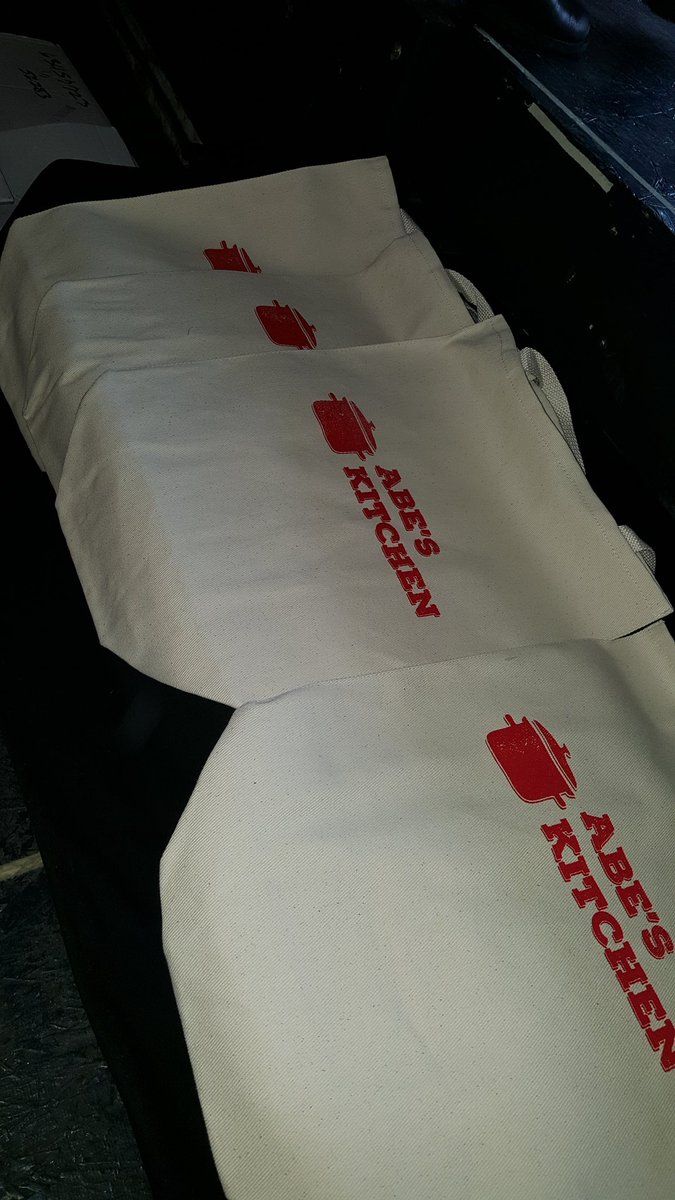 AnnieKFlaherty's tweet photo. Thanks to our friends from @UberLogoApparel for creating our tote bags for @AbesKitch15 . Buy one give one - $20. https://t.co/6Ro1heu5y8