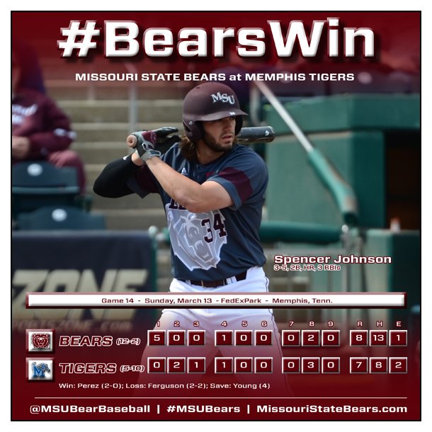 MoStateBSB's tweet image. Today's 8-7 win over Memphis not only a capped a #BearsWin, but also a #BearsSweep!