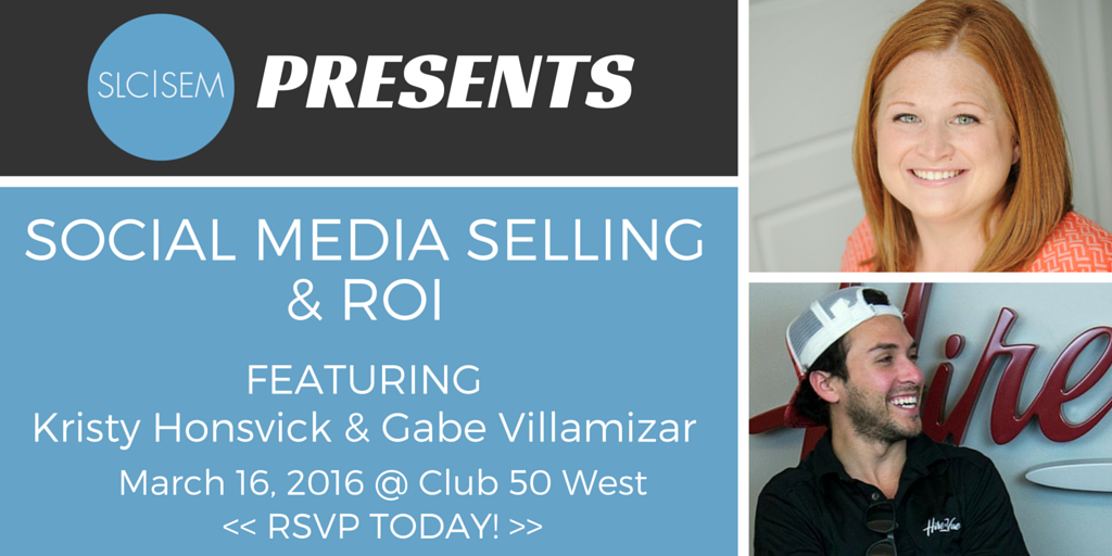 TheUtahDMC's tweet photo. Social Media Selling &amp; ROI event 3/16 with @kristyhonsvick &amp; @gabevillamizar @50WestSLC RSVP https://t.co/CQwnHlVvWk https://t.co/9jsU4R12ca