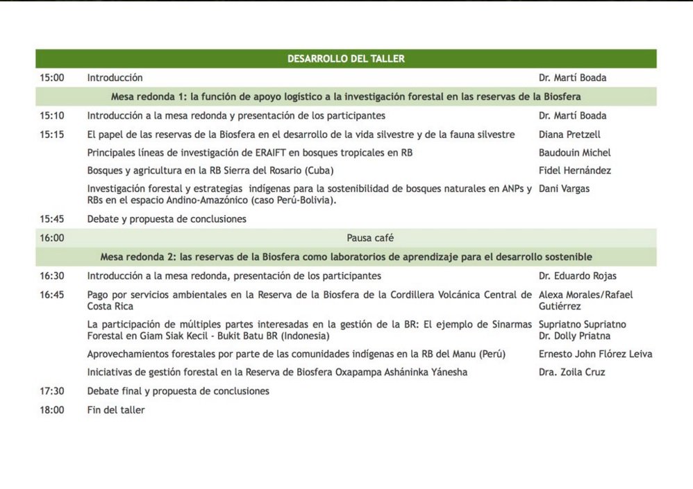 ICTA_UAB's tweet photo. Martes 15/3 15h, @MartiBoada preside Workshop sobre bosques 4°Congreso Mundial de Reservas de Biosfera #Lima #4WCBR https://t.co/oOsuOvorxU