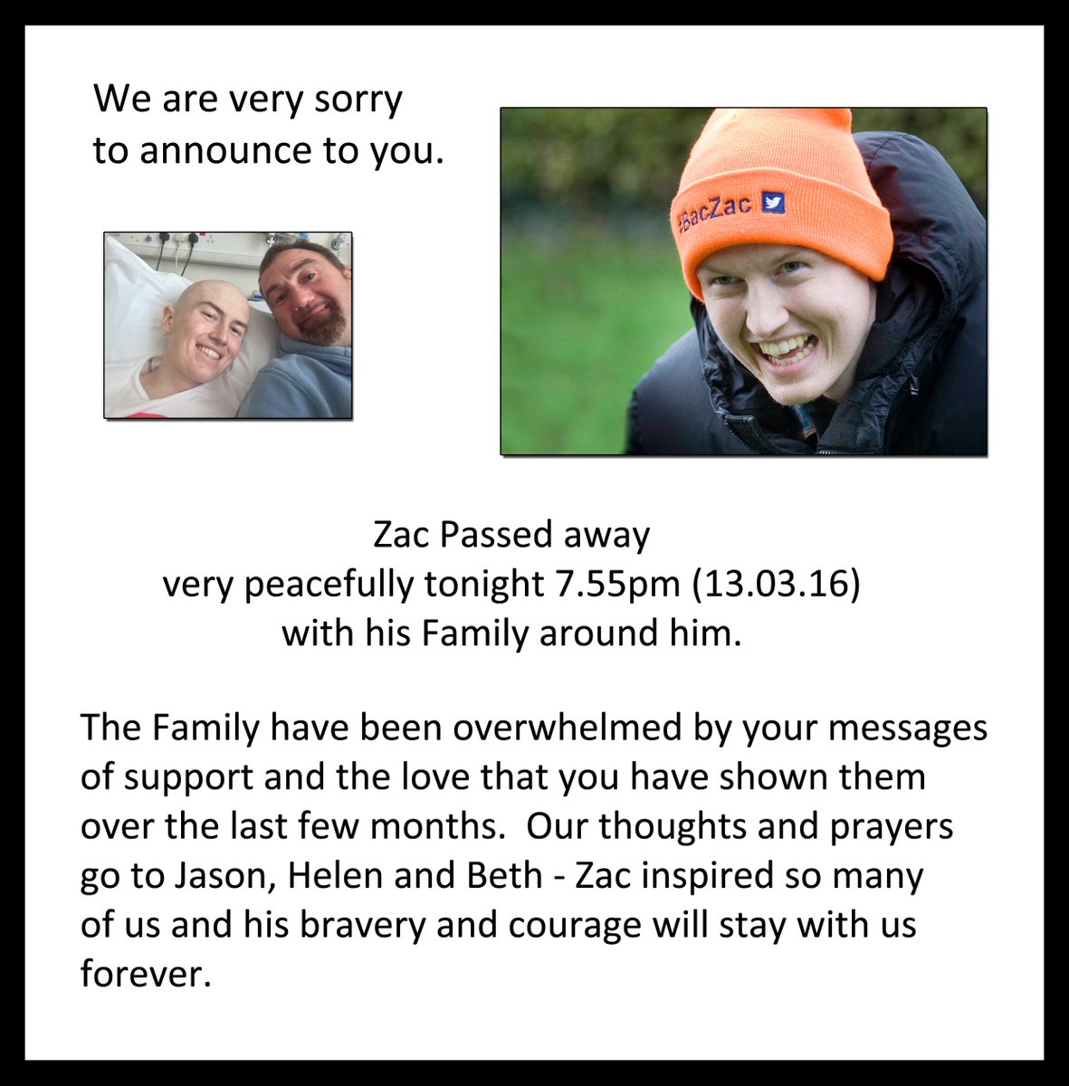 BacZac20's tweet photo. RIP Zac xxx https://t.co/Mx8kihGjMB