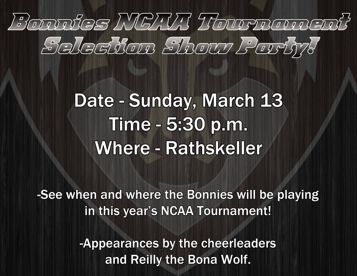 SBU_External's tweet photo. Students: Just 1 hour from the Selection Show party in the Skeller! Free wing dip courtesy of @SBUCAB! #Bonnies https://t.co/nXRv6f41yN