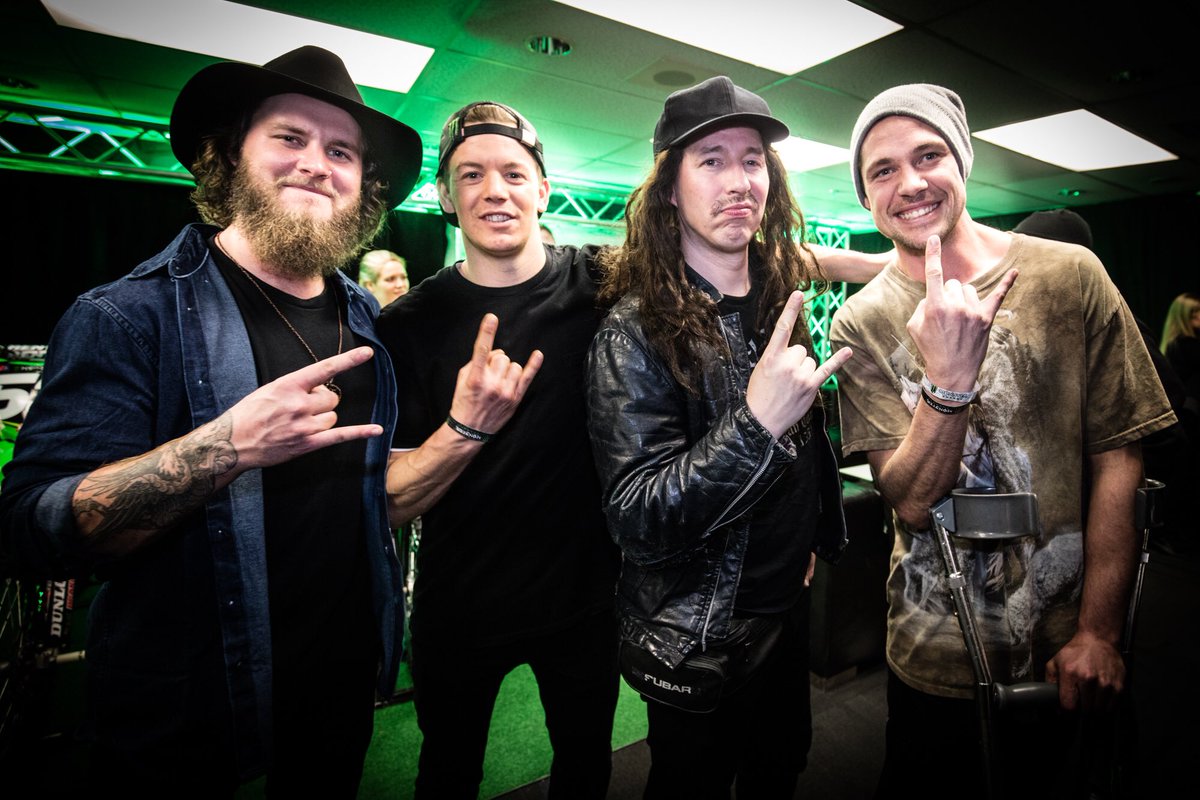 MonsterEnergyCa's tweet photo. Couple of Monster Energy athletes givin' er in the Supercross suite with Fubar's Deaner last night in Toronto. https://t.co/2kbbETD3WI