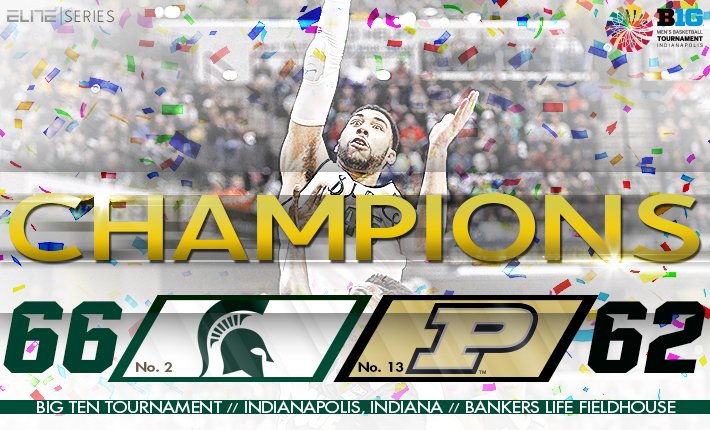 MSU_Basketball's tweet image. CHAMPIONS! Victory for MSU! Michigan State wins its fifth #B1GTourney title, beating Purdue 66-62.