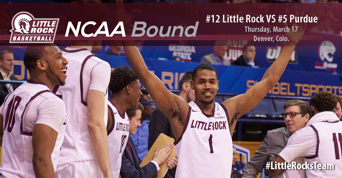 LittleRockMBB's tweet photo. Little Rock has earned a No. 12 seed and will face No. 5 Purdue on Thursday in Denver. #LittleRocksTeam https://t.co/x7UeQZl1CI