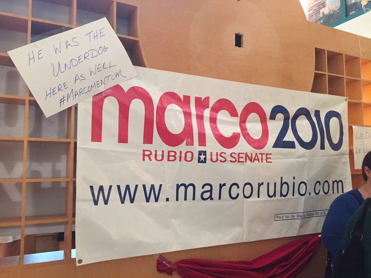 ajjaffe's tweet photo. Vintage sign from Rubio's senate run. "He was the underdog here as well." https://t.co/FO85AGUdAX