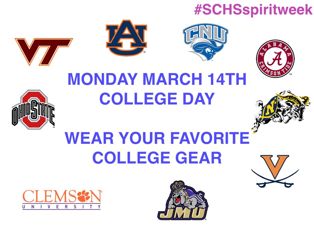 SCHSspiritweek's tweet photo. Tomorrow is college day!! dress up for a chance to win a gift card!! #socospiritweek https://t.co/gg0pvISoCg