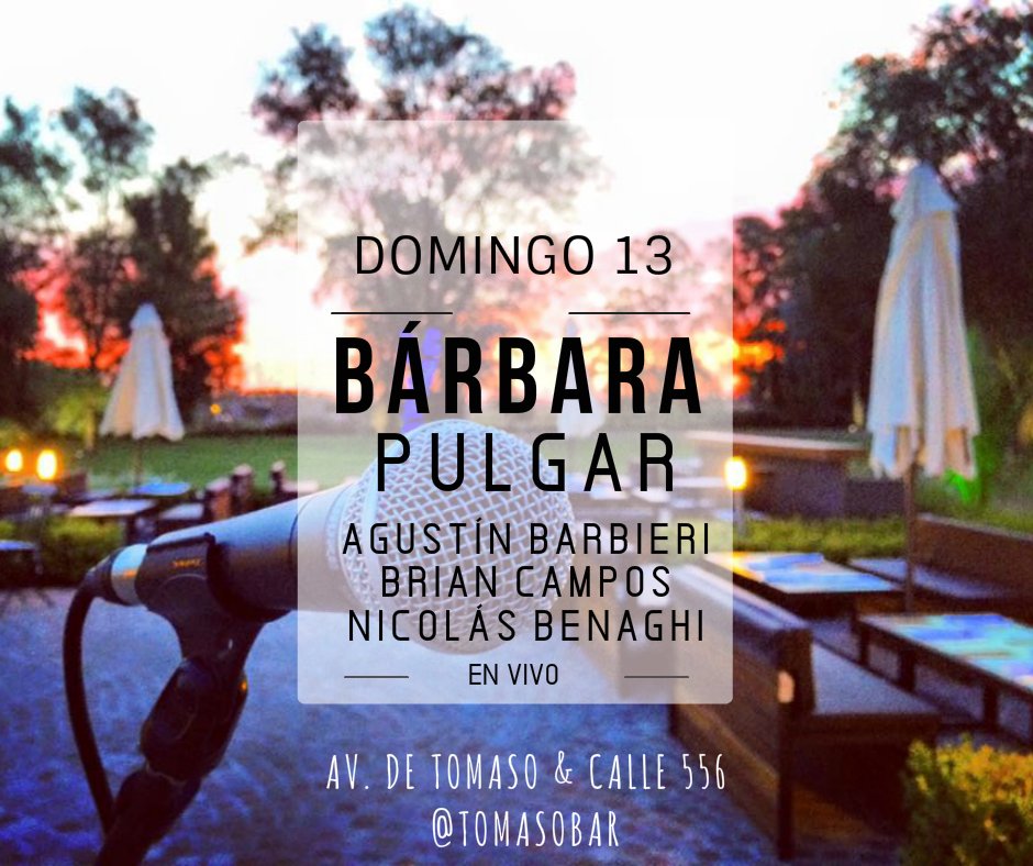 TomasoBar's tweet photo. #antidomingo en @TomasoBar hoy en vivo Bárbara Pulgar. Promo muzza + cerveza tirada $200. Los esperamos!!! https://t.co/3fForoipkF