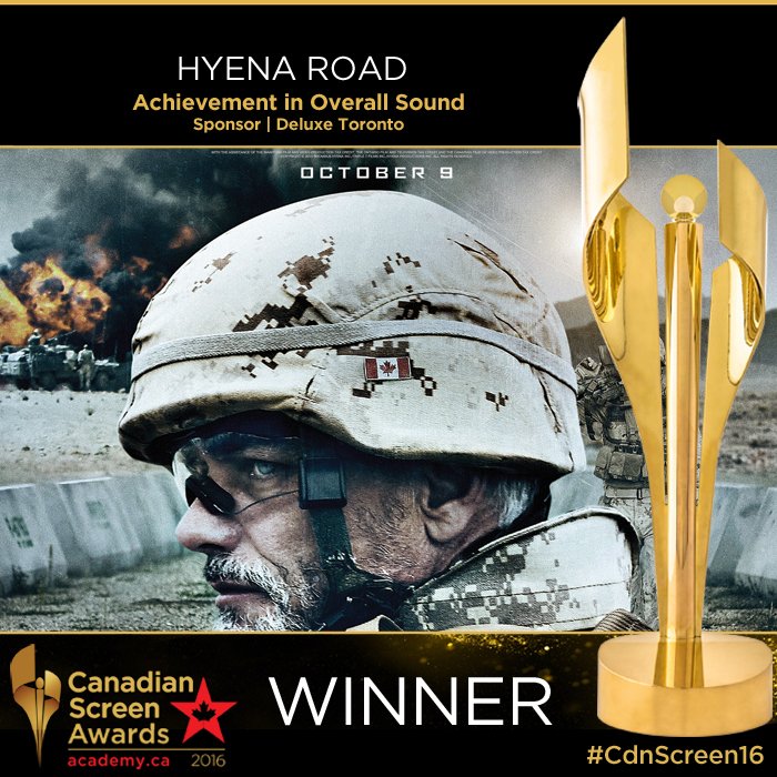TheCdnAcademy's tweet image. Back-to-back! Congrats to the #HyenaRoad team on your #CdnScreen16 Achievement in Overall Sound @DeluxeToronto win!