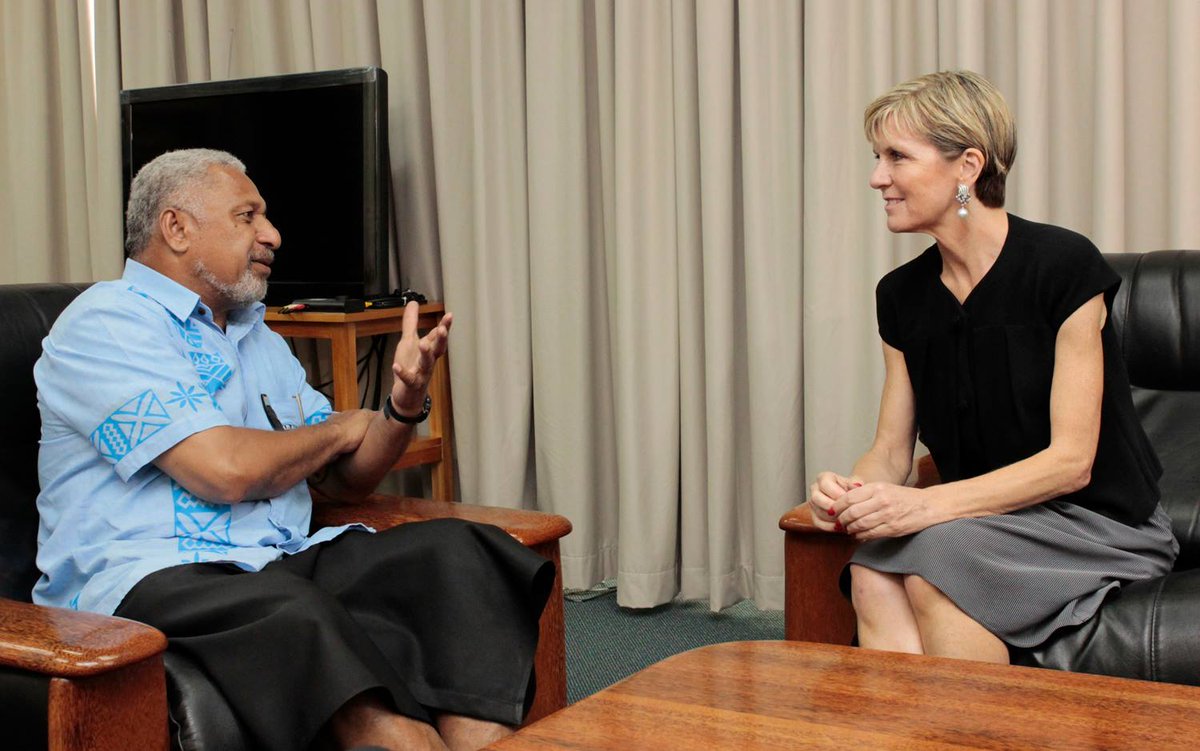 JVBainimaramafj's tweet photo. PM thanked @JulieBishopMP for Australia's support and discussed relief work throughout Fiji #StrongerThanWinston https://t.co/9oaBqhY3hP