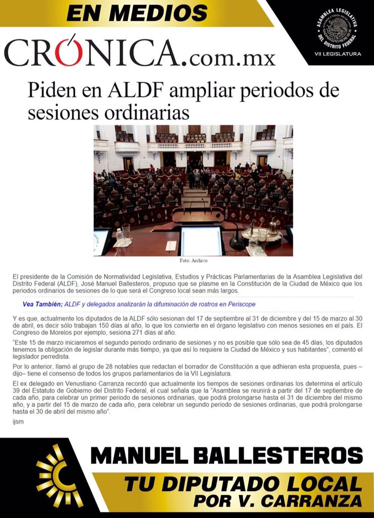 jmballesterosl's tweet photo. Piden en ALDF ampliar periodos de sesiones ordinarias @lacronicadehoy https://t.co/eiS5BPcpAG https://t.co/KwLGeG6Bo0