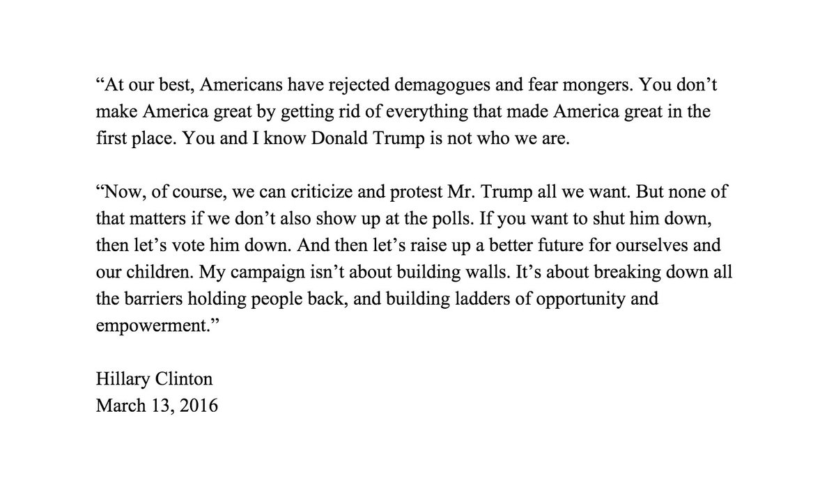 HillaryClinton's tweet photo. Donald Trump is not who we are. https://t.co/wgpp5Zw54X