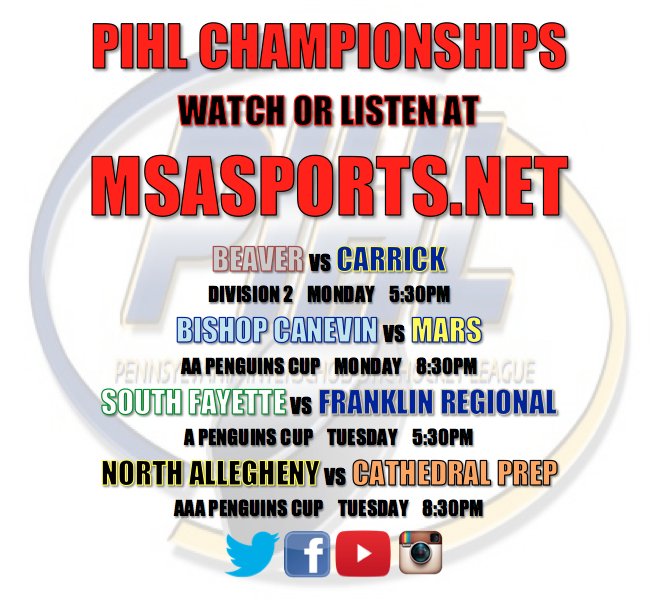 TribLiveHSSN's tweet photo. Tomorrow we'll have coverage of the @PIHLhockey Championships, with video streams at https://t.co/2YsGHHKPJ4! https://t.co/ZQ09TKNKgJ