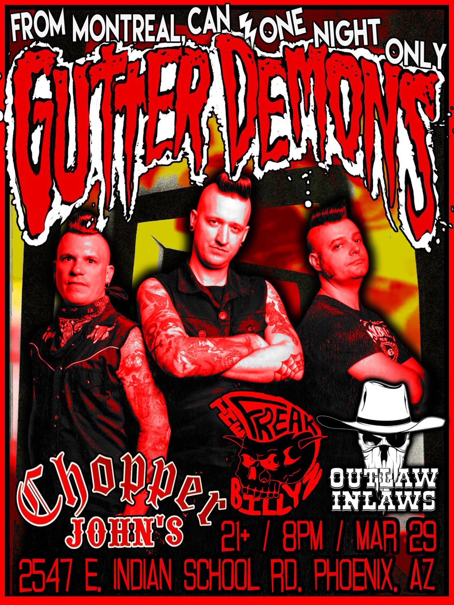 The motherfuggin' @GutterDemons are coming to #PHX March 29 @ChopperJohns! Their first time in #Arizona! #rocknroll