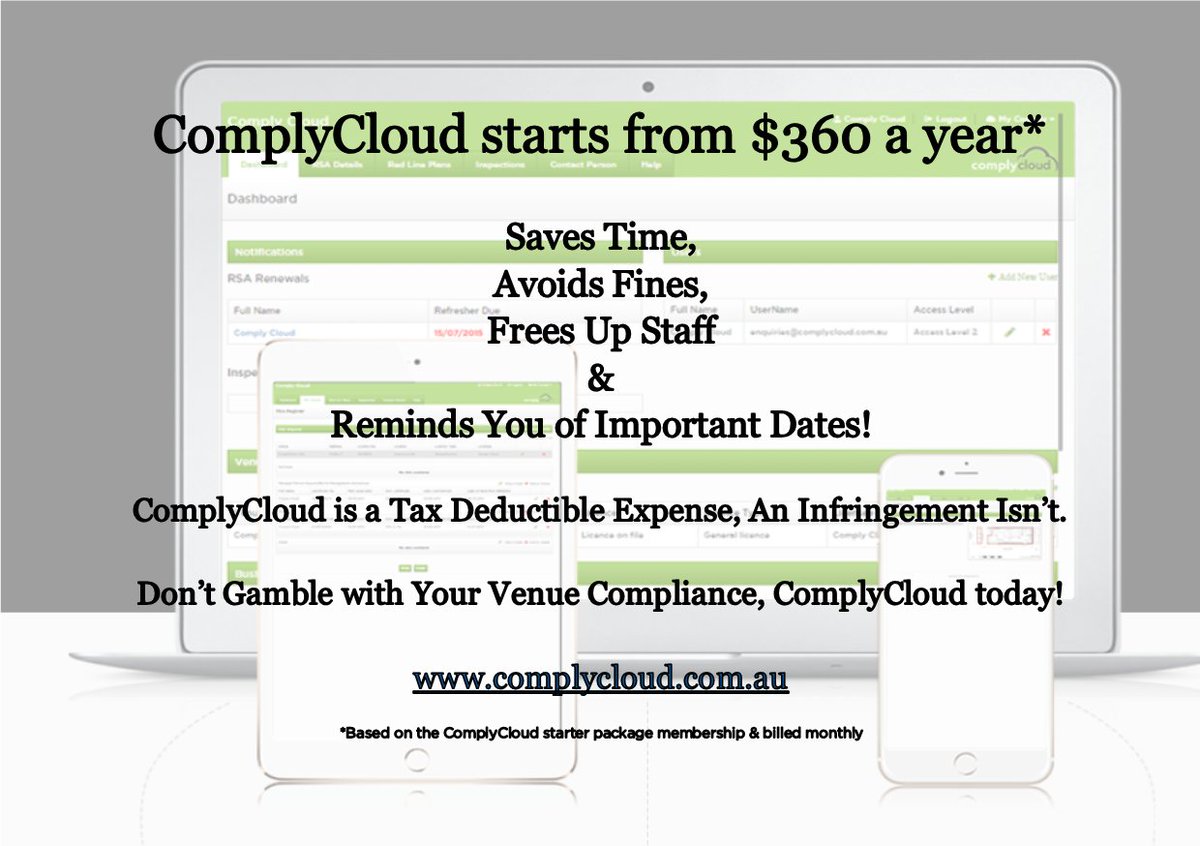 ComplyCloud's tweet photo. Why ComplyCloud! #Tax deductible, free up staff, #avoidfines &amp; get #alerts Don't gamble with compliance! #business https://t.co/8MJD433WmI