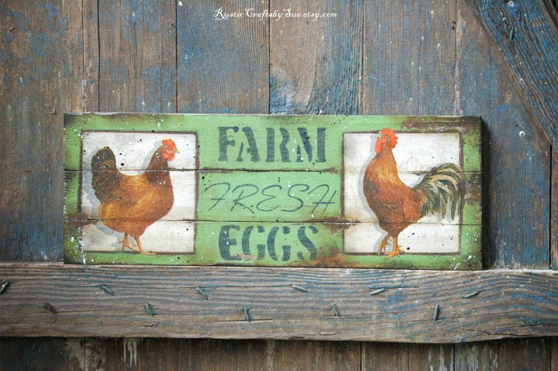 Farm Fresh eggs rustic farmhouse wood sign Rooster sign