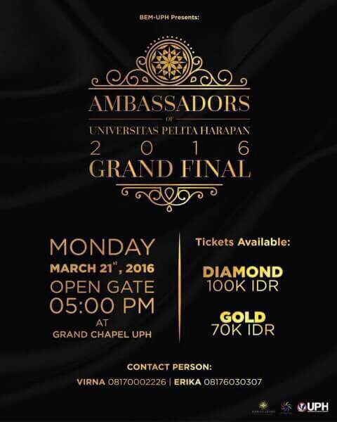 AMBASSADORS OF UPH 2016 GRAND FINAL TICKETS
are now available!

Ticket booth is avail.... tmi.me/1fcT49