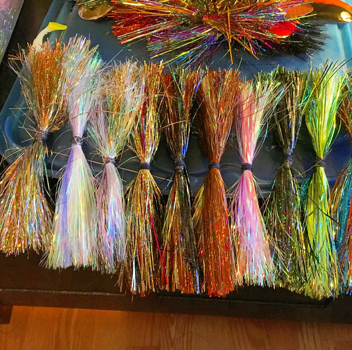 F_B_Adventures's tweet photo. Tied up some new skirts tonight! #fishing #skirts #flashabou #musky #homemade #lures #original #hobby #passion https://t.co/17Ptnpc7or