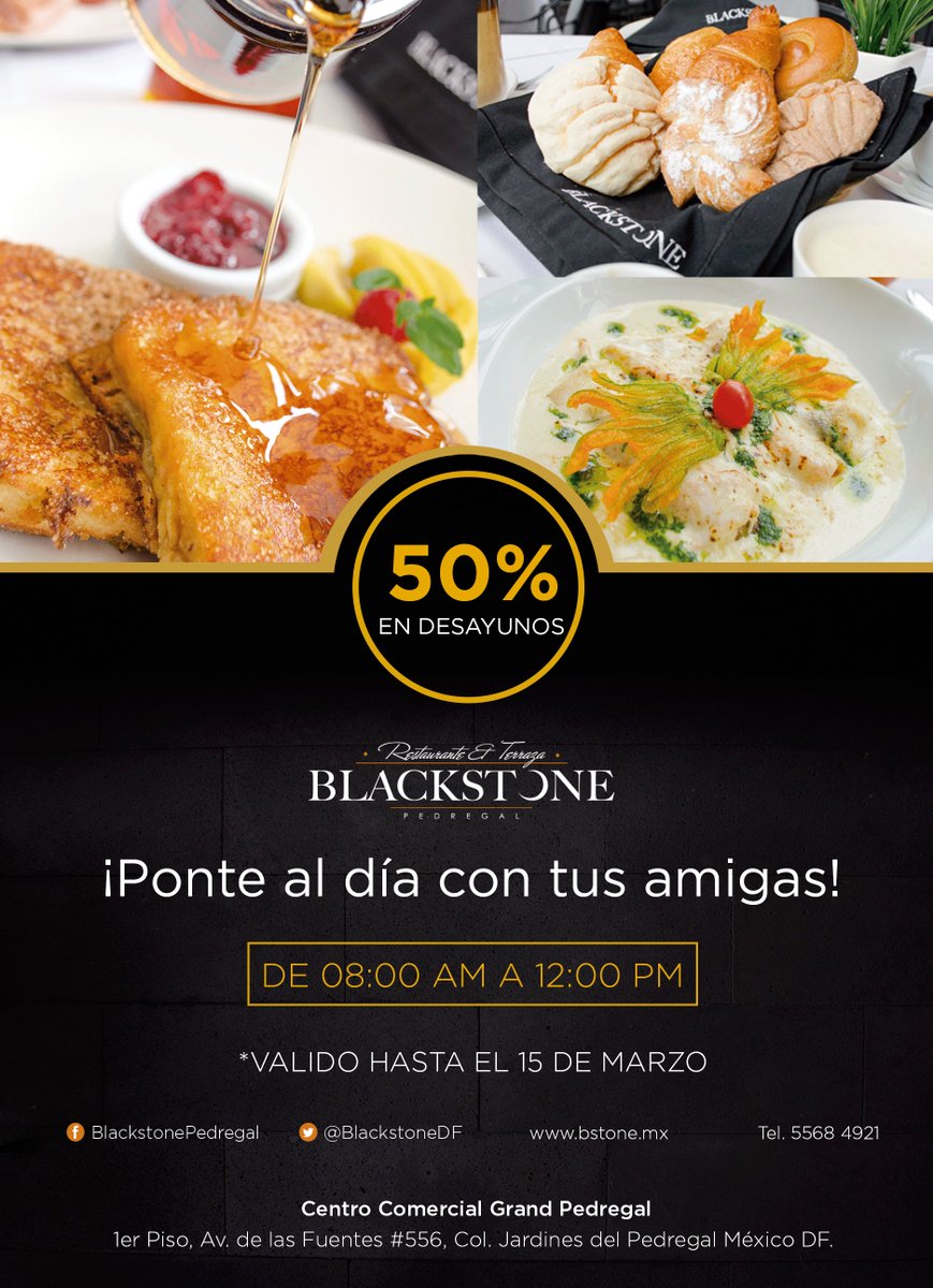 blackstonedf's tweet photo. Se nos acaba está negra promoción. Desayunos al 50% de descuento. ¿Te la vas a perder? #BlackSecrets en #BlackStone https://t.co/wu7WVHjCQf