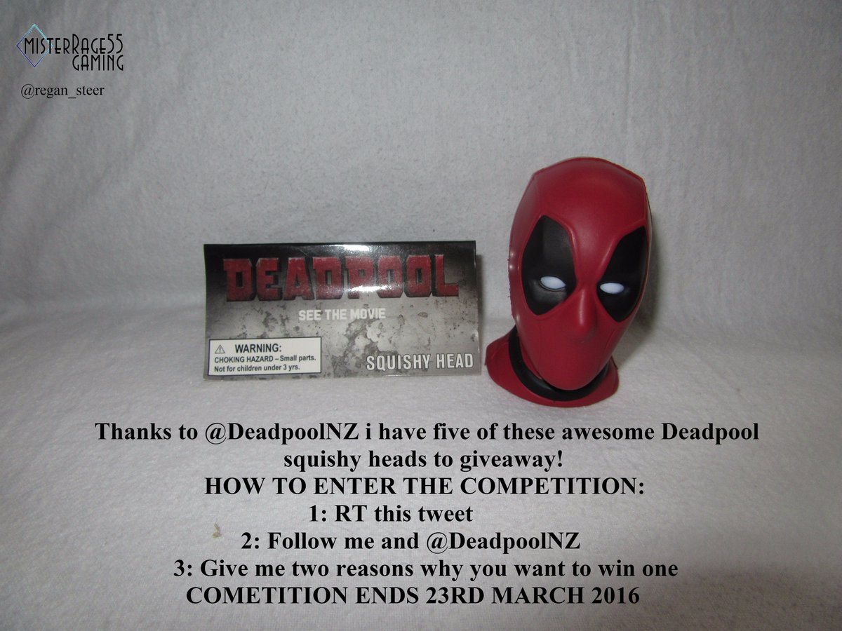 Mr_Rage55's tweet photo. here is the #Deadpool giveaway!!
Goodluck everyone #DeadpoolMovie #deadpoolswag #DeadpoolNZ #Giveaway #RT https://t.co/xn9W837qwv