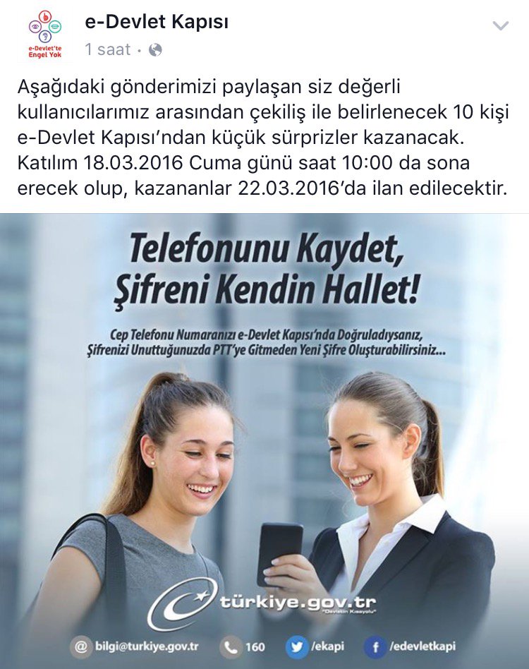 ekapi's tweet photo. Çekilişe katılmak için bu paylaşımımızı retweet
etmeniz yeterli olacaktır. @ekapi #edevlet https://t.co/5eHQcRlbL9