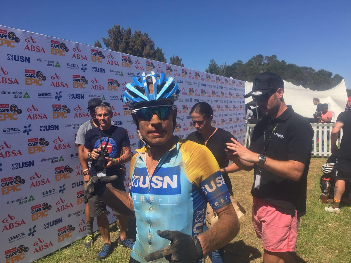 CapeEpic's tweet photo. First SA team across the line... @DarrenLill &amp; @WaylonWoolcock of @USNSA - well done! https://t.co/KaPcsht5YX