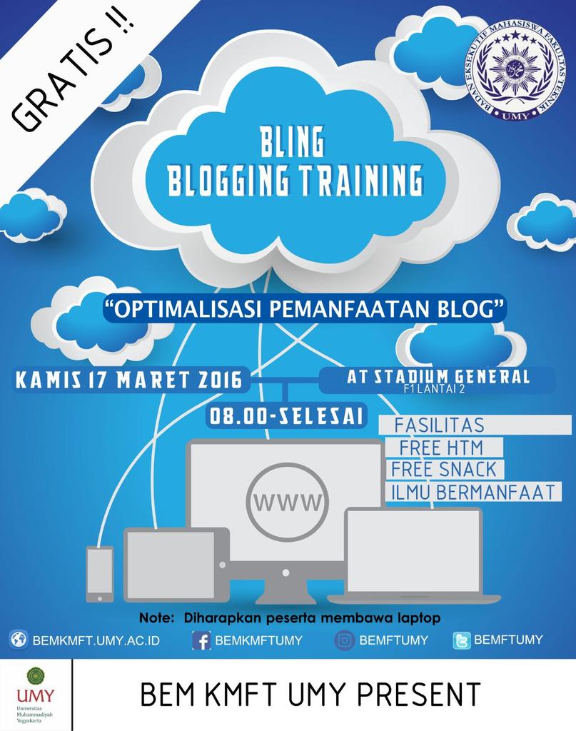 [INV]BLING:BLOGGING TRAINING | Kamis 17/03/2016 | 08.00-selesai | SG FT | FREE <a href="/HMM_UMY/">Teknik Mesin UMY</a> <a href="/HMSUMY/">Teknik Sipil UMY</a> <a href="/KMTE_UMY/">KMTE UMY</a> <a href="/kmti_umy/">KMTI UMY</a>