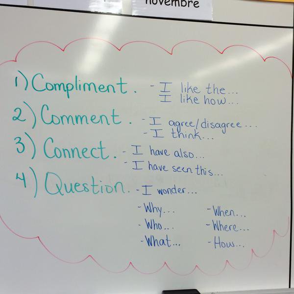 Use 3 Cs and a Q when teaching people how to comment on others' #blog posts... RT #edtech <a href="/courosa/">Dr. Alec Couros</a> <a href="/gcouros/">George Couros</a>