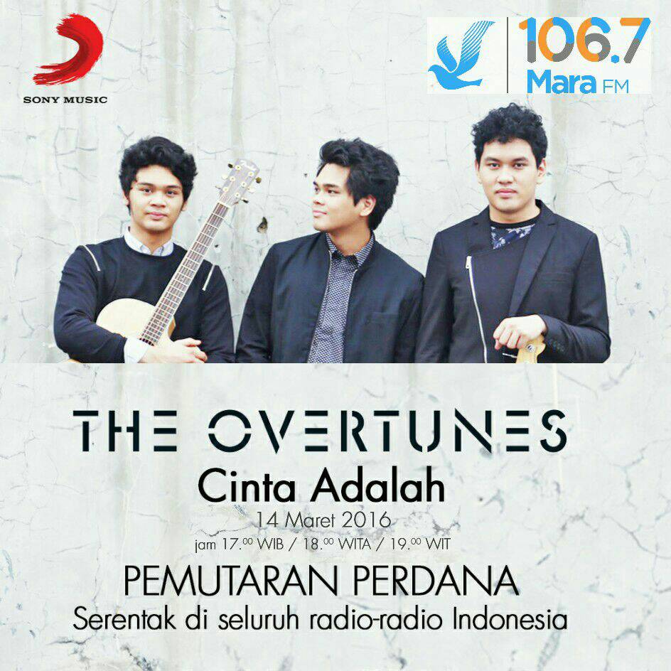 MaraFM's tweet photo. Siap2 10 menit lagi kita dengerin #PemutaranPerdana @TheOvertunes - Cinta Adalahdi 106.7 @MaraFM | @SonyMusicID https://t.co/hyibcjWn9F
