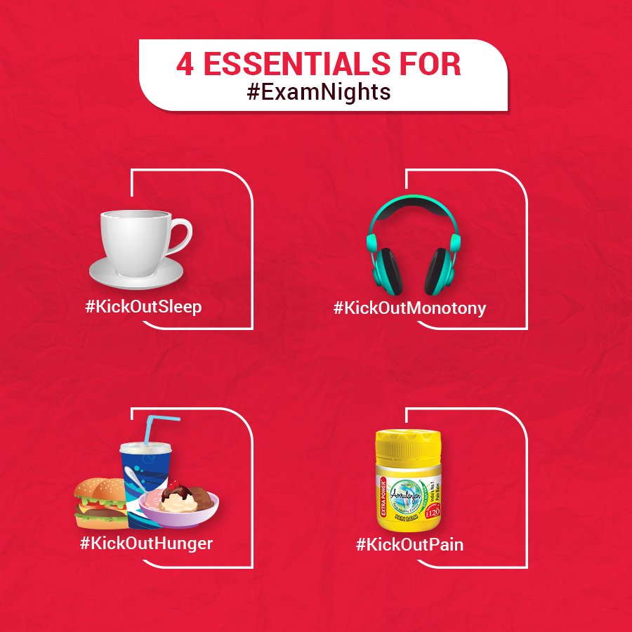 AmrutanjanOffcl's tweet photo. Final exams are here, make sure to stock your essentials in advance. Spend #ExamNights with Amrutanjan #KickOutPain https://t.co/vSppXa0mF9