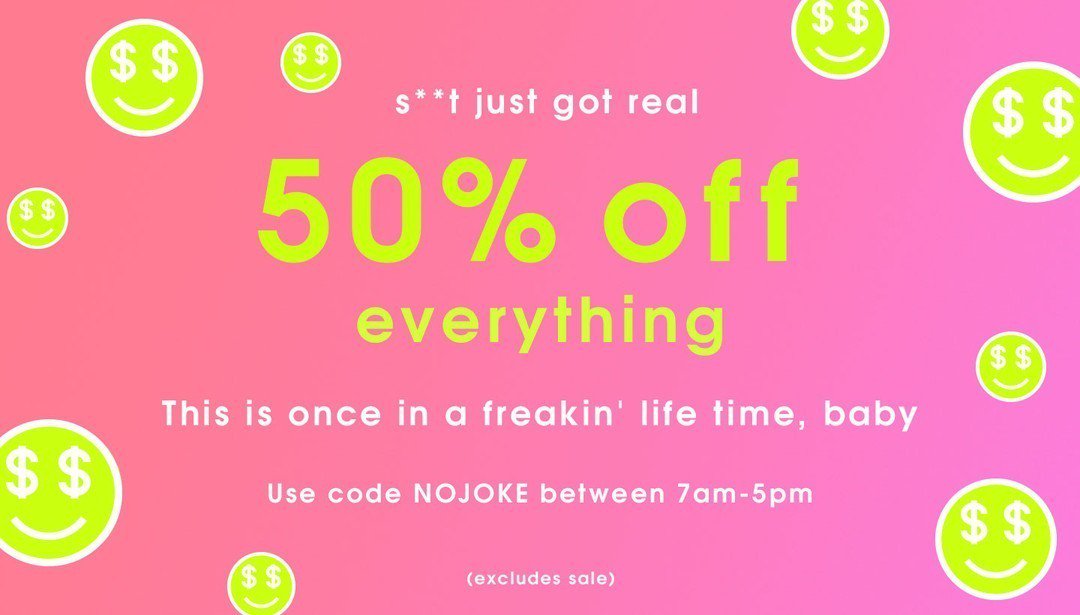 Missguided's tweet photo. Call in sick, you've got some shopping to do. Use code NOJOKE 'til 5PM tonight for 50% off! https://t.co/aHbnjZ0jdW https://t.co/JrOIQhvTBt