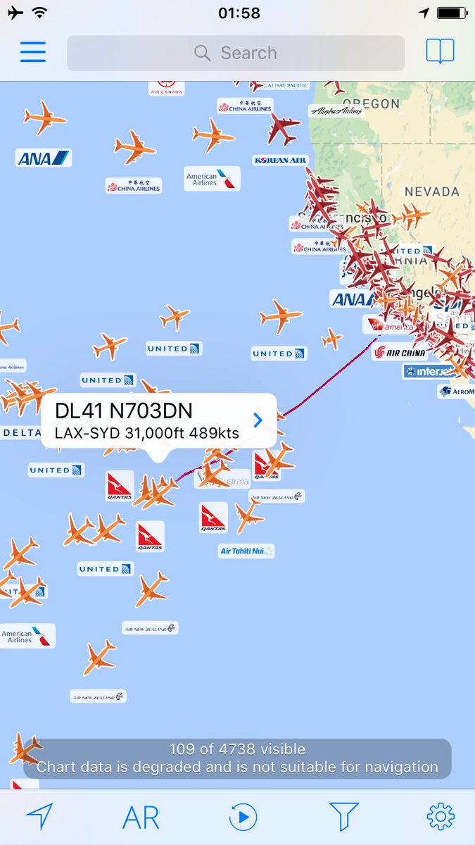 FlyinScottish's tweet photo. Busy air corridor on the way to #Sydney tonight with the #delta #777LR #avgeek @Gogo https://t.co/W3PSh3sP4H