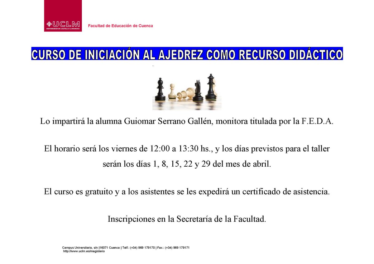 Curso"iniciación al ajedrez como recurso didáctico" ¡apúntate!