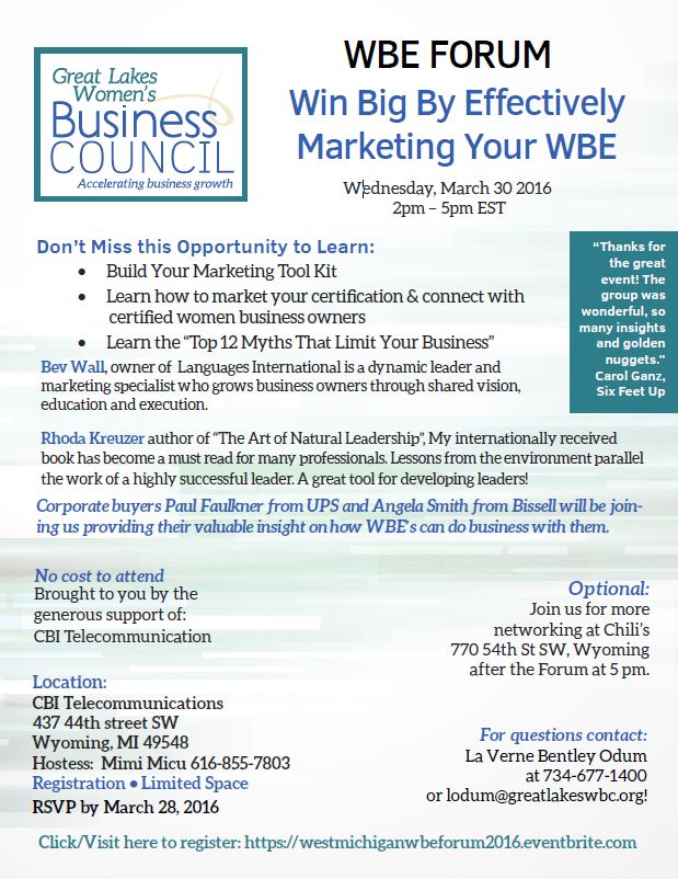 CBI is hosting a <a href="/GreatLakesWBC/">Great Lakes WBC</a> Forum! Don't miss this opportunity to learn how to market your #WBENC certification!