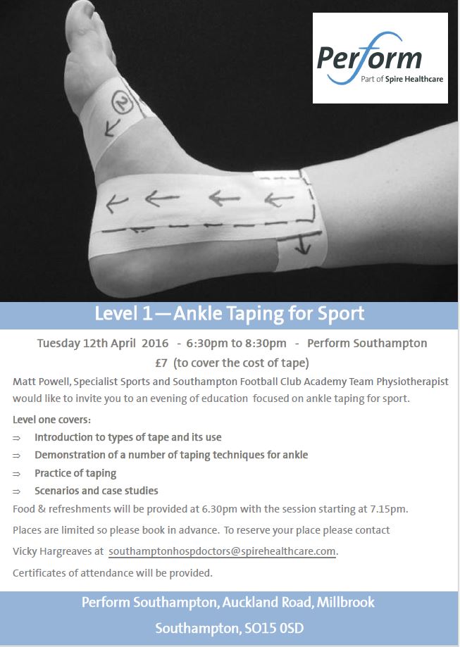 Ankle Taping For Sport Course with <a href="/DLLphysio/">Matthew Powell</a> - Limited spaces left! Contact details below.