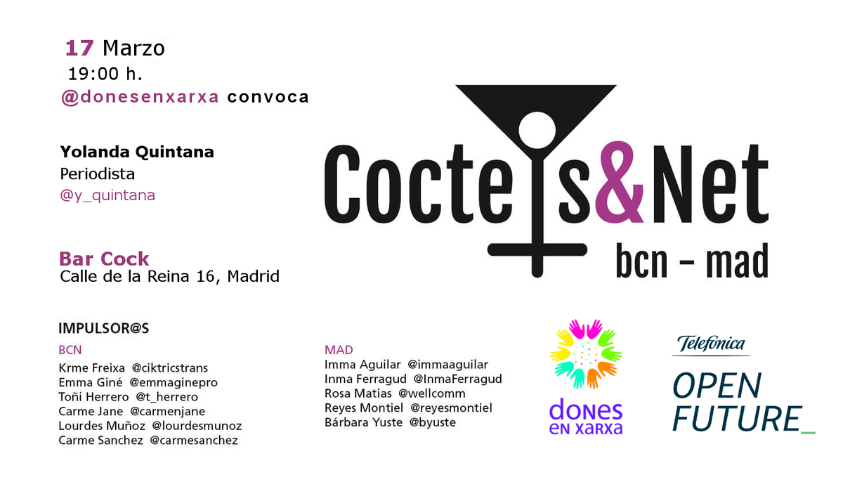 Preparada para Coctels&amp;Net? 17/3 19h <a href="/y_quintana/">Yolanda Quintana</a> en <a href="/BarCockMadrid/">Bar Cock Madrid</a>  #coctelsnet #womensage bit.ly/24Bo5P0