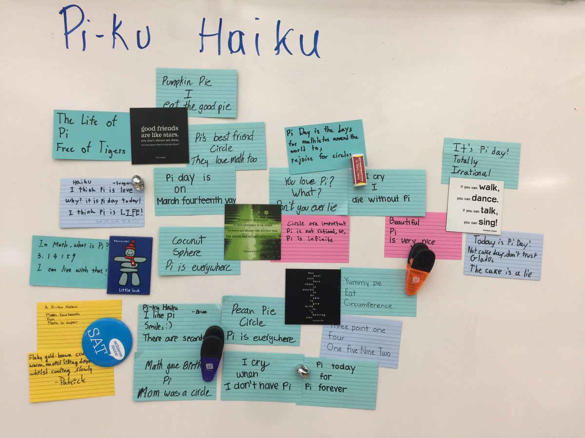 Mathematicspro's tweet photo. Happy #PiDay - here are some Pi-ku Haiku from my students. @CitadelHS #mathpoems https://t.co/3kGWpkauh7
