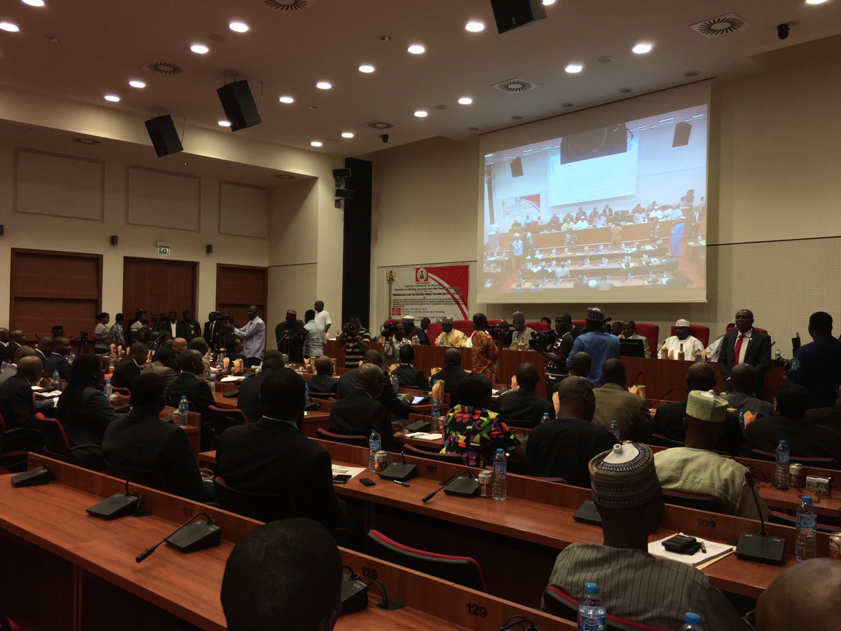 Arrival of SP <a href="/bukolasaraki/">Dr. Abubakar Bukola Saraki</a> &amp; distinguished Senators at #BankingCttee Public Hearing on Bankruptcy &amp; Insolvency Bill