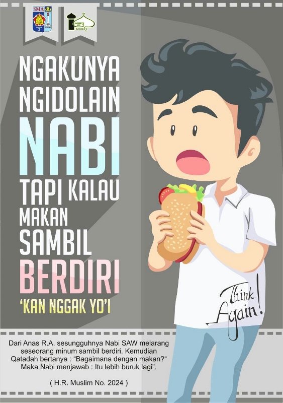 Sobat pstimengidolakan Nabi Muhammad kn? Kuy kenali pribadinya &amp; teladani akhlaqnya. Slh satuny dg makan smbl duduk