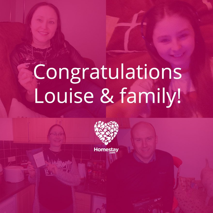 Homestaycom's tweet photo. Well done to Louise from Wales who received her ultimate travel pack prizes last week. #HighFiveHomestay https://t.co/8DgPNaLHwk