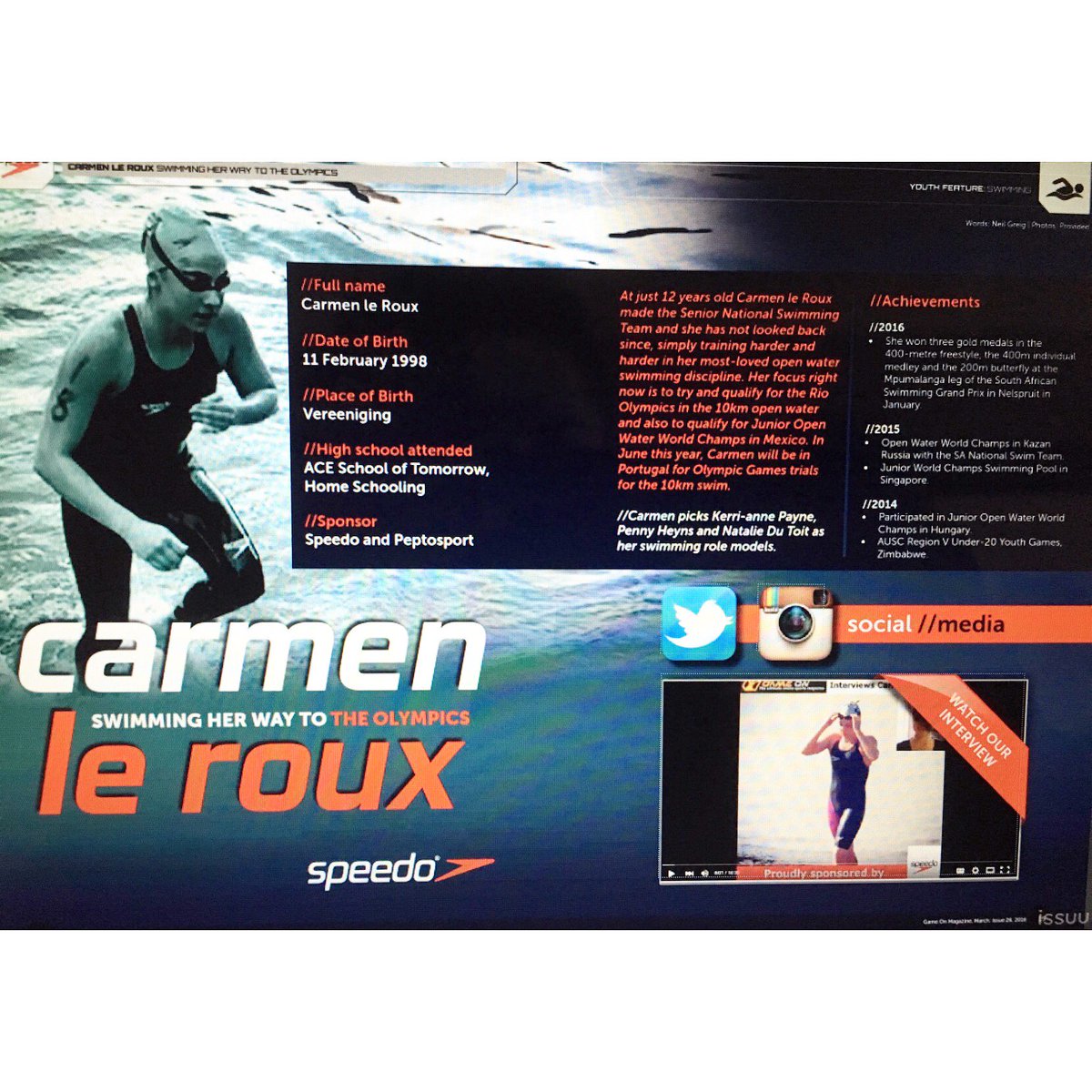 Such a privilege to be part of this months Game On magazine! #gameonmagazine #speedo