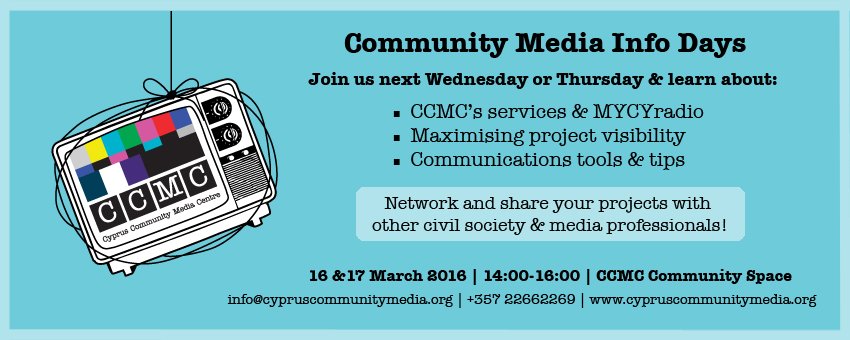 CCMCCyprus's tweet photo. Want to know what we do &amp; and how we can help you? Then come to our #communitymedia info days on 16 or 17 March! https://t.co/1AKnHI2ltp