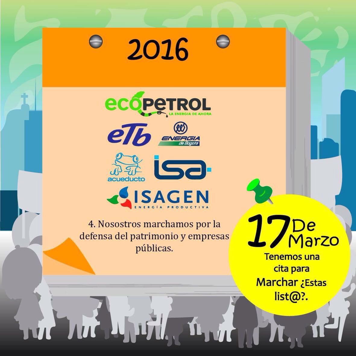El #Paro17Marzo es para que haya paz con cambios sociales: no más privatizaciones de empresas de los colombianos