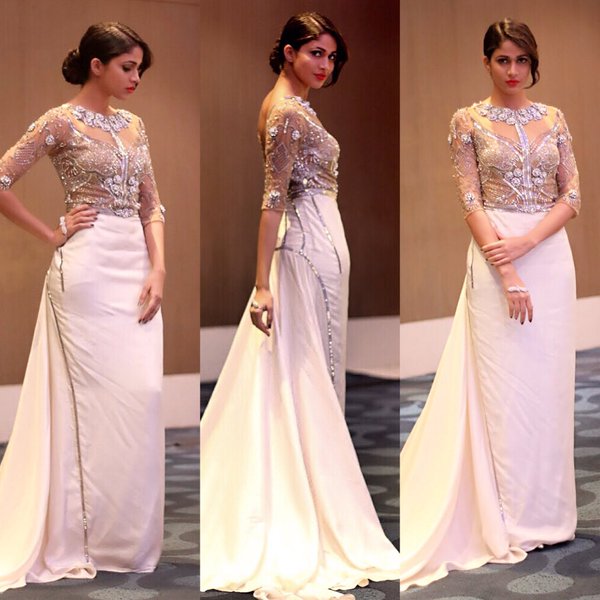 dhoomflix's tweet photo. Couture meets edgy @Itslavanya in a gorgeous @BhawnaRao gown &amp; #EDesign palm cuff tonight at #ApsaraAwards2016 https://t.co/p6Jd7WGiop