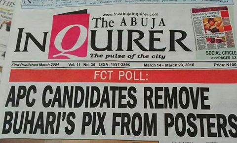 DoSinclair's tweet photo. WAKA WAKA BUHARI OOOOOO > APC Candidates remove Buhari pictures from their posters.. #FCTelections #OneChanceChange https://t.co/qHQR8wkfnA