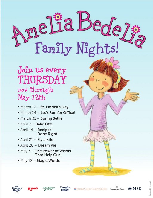 OCBrestaurant's tweet photo. Mark your calendars! We will be hosting @AmeliaBedelia Family Nights every Thursday! https://t.co/uWUP3rVMoL https://t.co/afK2EOySP4