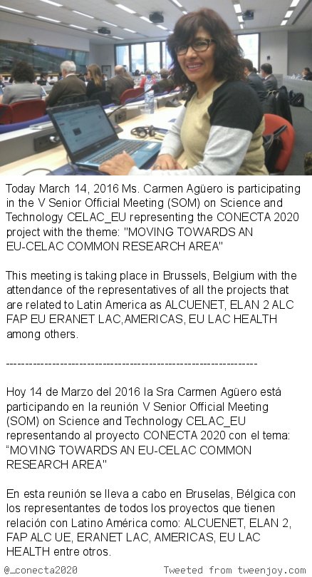 _conecta2020's tweet photo. Ms. Carmen Agüero in the V Senior Official Meeting (SOM) on #Science and #Technology CELAC_EU #CONECTA2020 https://t.co/jXvYbfmeEp