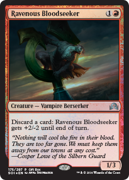 MTGGoldfish's tweet photo. We're getting a Gift Box for Shadows over Innistrad; promo is Ravenous Bloodseeker. #MTGSOI https://t.co/WjmG4dO6Vj https://t.co/IFouZgwaHb